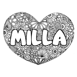 Coloración del nombre MILLA - decorado mandala de corazón