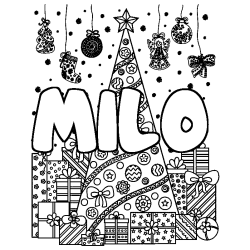 Coloración del nombre MILO - decorado árbol de Navidad y regalos