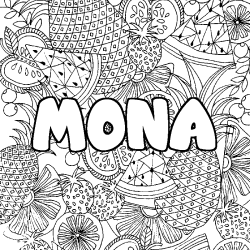 Coloración del nombre MONA - decorado mandala de frutas