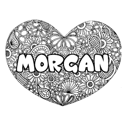 Coloración del nombre MORGAN - decorado mandala de corazón