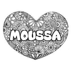 Coloración del nombre MOUSSA - decorado mandala de corazón