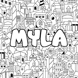 Coloración del nombre MYLA - decorado ciudad