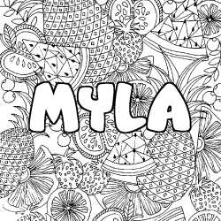 Coloración del nombre MYLA - decorado mandala de frutas