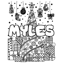 Coloración del nombre MYLES - decorado árbol de Navidad y regalos