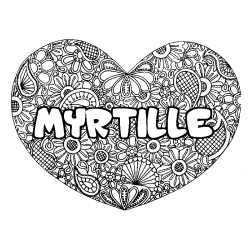 Coloración del nombre MYRTILLE - decorado mandala de corazón