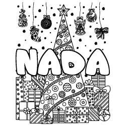 Dibujo para colorear NADA - decorado &aacute;rbol de Navidad y regalos