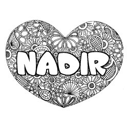 Coloración del nombre NADIR - decorado mandala de corazón