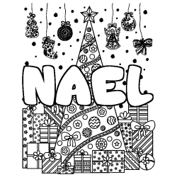 Coloración del nombre NAEL - decorado árbol de Navidad y regalos