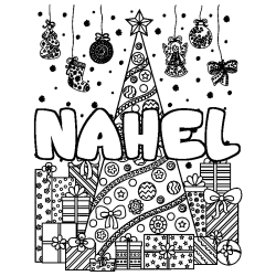 Coloración del nombre NAHEL - decorado árbol de Navidad y regalos