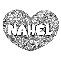 Coloración del nombre NAHEL - decorado mandala de corazón