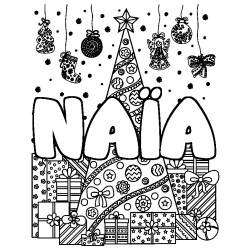 Dibujo para colorear NA&Iuml;A - decorado &aacute;rbol de Navidad y regalos