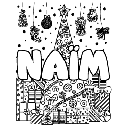 Coloración del nombre NAÏM - decorado árbol de Navidad y regalos