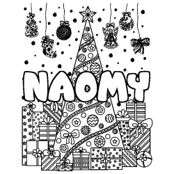 Dibujo para colorear NAOMY - decorado &aacute;rbol de Navidad y regalos