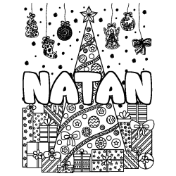 Coloración del nombre NATAN - decorado árbol de Navidad y regalos