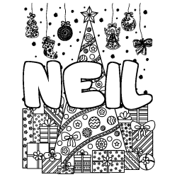 Coloración del nombre NEIL - decorado árbol de Navidad y regalos