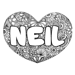 Coloración del nombre NEIL - decorado mandala de corazón