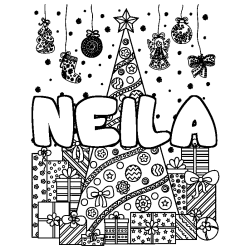 Coloración del nombre NEILA - decorado árbol de Navidad y regalos