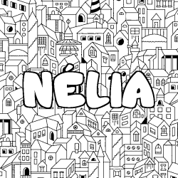 Coloración del nombre NÉLIA - decorado ciudad