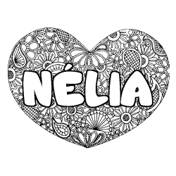 Coloración del nombre NÉLIA - decorado mandala de corazón