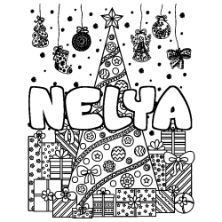 Dibujo para colorear NELYA - decorado &aacute;rbol de Navidad y regalos