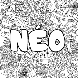 Coloración del nombre NÉO - decorado mandala de frutas