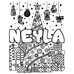 Dibujo para colorear NEYLA - decorado &aacute;rbol de Navidad y regalos