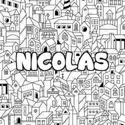 Coloración del nombre NICOLAS - decorado ciudad