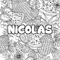 Coloración del nombre NICOLAS - decorado mandala de frutas