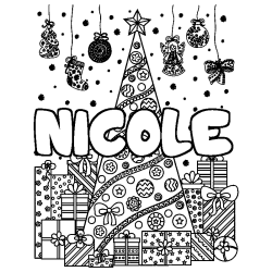 Coloración del nombre NICOLE - decorado árbol de Navidad y regalos