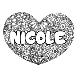 Dibujo para colorear NICOLE - decorado mandala de coraz&oacute;n