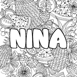 Coloración del nombre NINA - decorado mandala de frutas