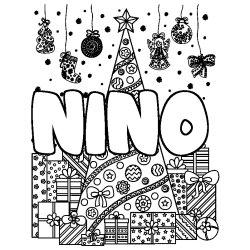 Coloración del nombre NINO - decorado árbol de Navidad y regalos