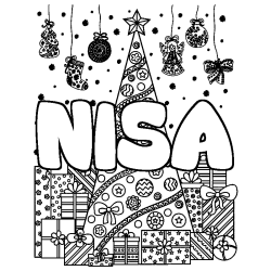 Coloración del nombre NISA - decorado árbol de Navidad y regalos