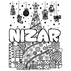 Coloración del nombre NIZAR - decorado árbol de Navidad y regalos