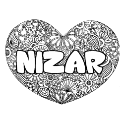 Coloración del nombre NIZAR - decorado mandala de corazón