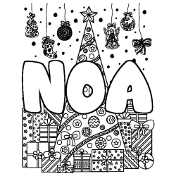 Coloración del nombre NOA - decorado árbol de Navidad y regalos