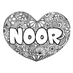 Coloración del nombre NOOR - decorado mandala de corazón