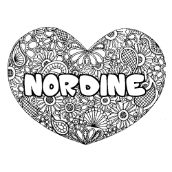 Coloración del nombre NORDINE - decorado mandala de corazón