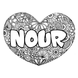 Dibujo para colorear NOUR - decorado mandala de coraz&oacute;n