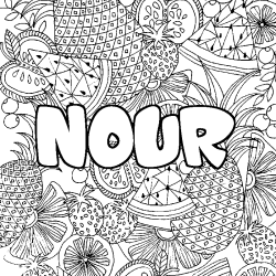 Coloración del nombre NOUR - decorado mandala de frutas