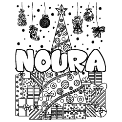 Dibujo para colorear NOURA - decorado &aacute;rbol de Navidad y regalos