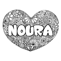 Coloración del nombre NOURA - decorado mandala de corazón