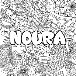 Coloración del nombre NOURA - decorado mandala de frutas