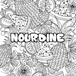 Coloración del nombre NOURDINE - decorado mandala de frutas