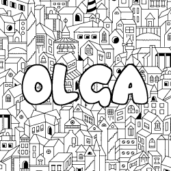 Coloración del nombre OLGA - decorado ciudad