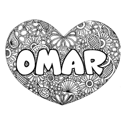 Coloración del nombre OMAR - decorado mandala de corazón