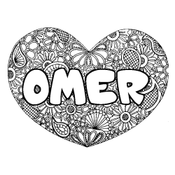 Coloración del nombre OMER - decorado mandala de corazón