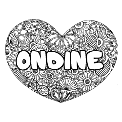 Coloración del nombre ONDINE - decorado mandala de corazón