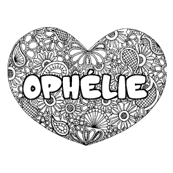 Coloración del nombre OPHÉLIE - decorado mandala de corazón