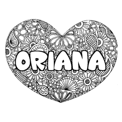 Coloración del nombre ORIANA - decorado mandala de corazón